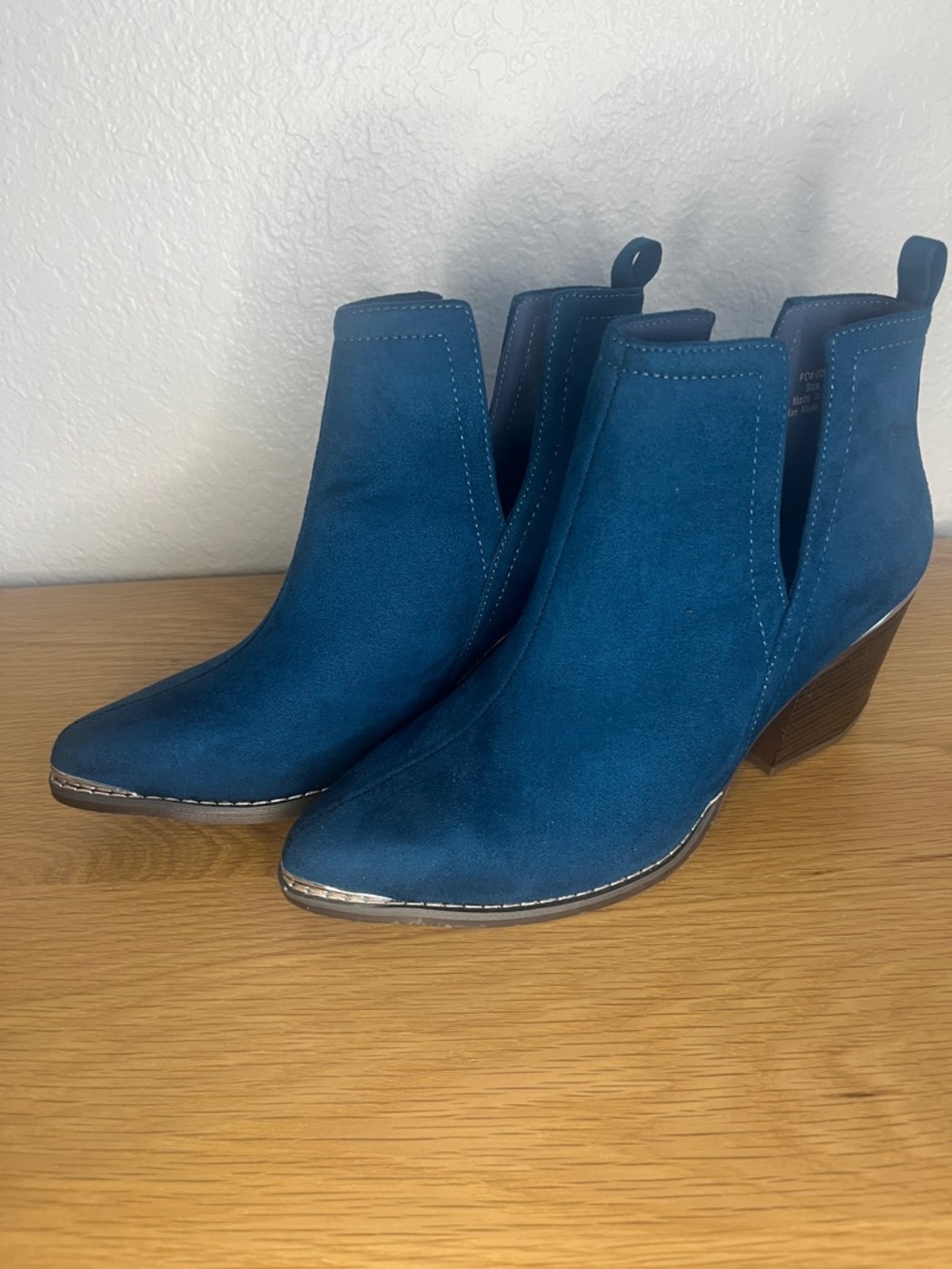 Journee Collection Navy Suede Cut-Out Ankle Booties - Picture 3 of 4